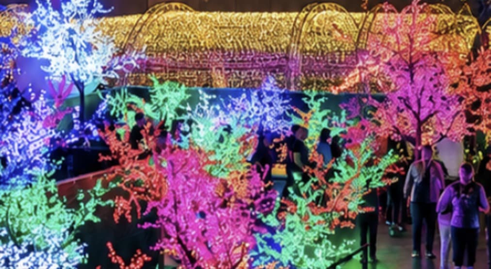 Lichtbos met verlichte bomen